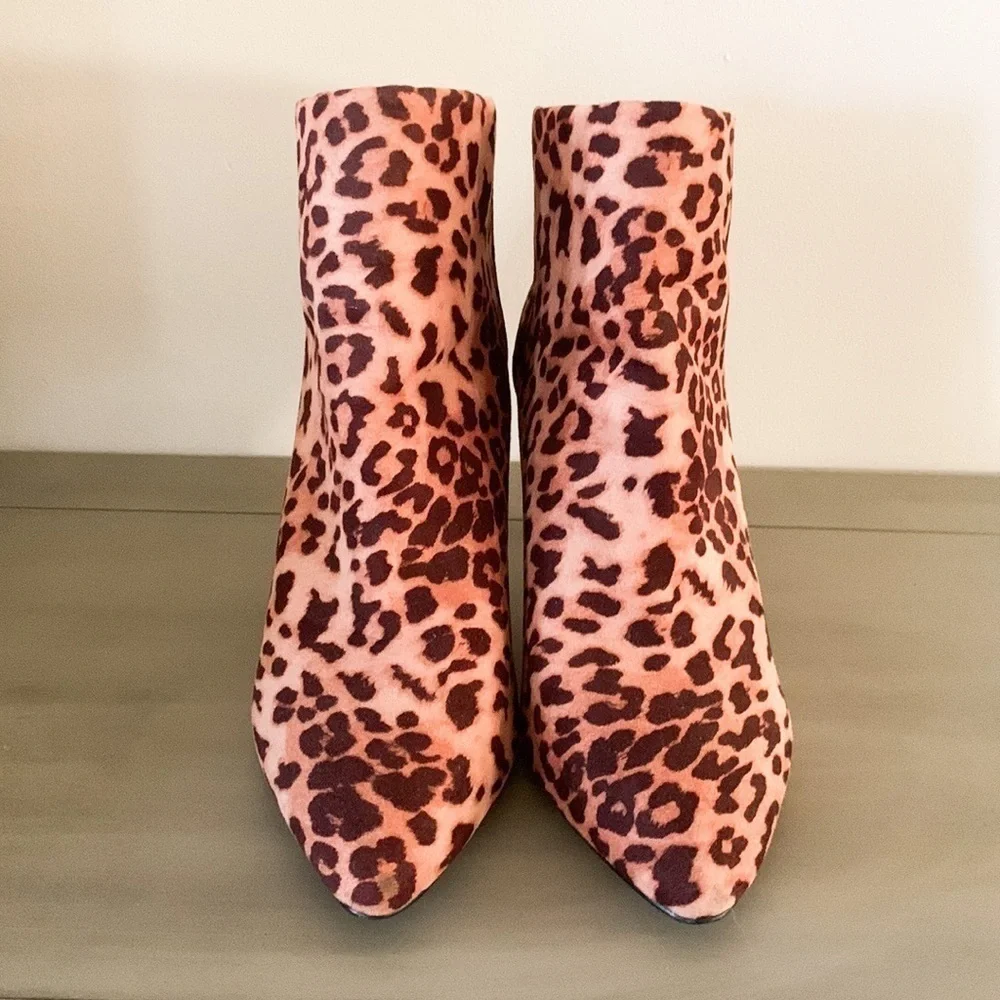 Express Leopard Animal Print Heeled Ankle Booties 8